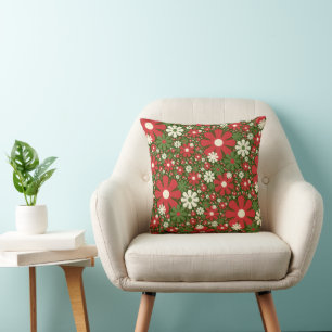 Almofada Padrão de fantasia floral vermelho verde