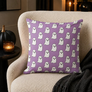 Almofada Padrão de Fantasma Roxo Feliz no Halloween Boo