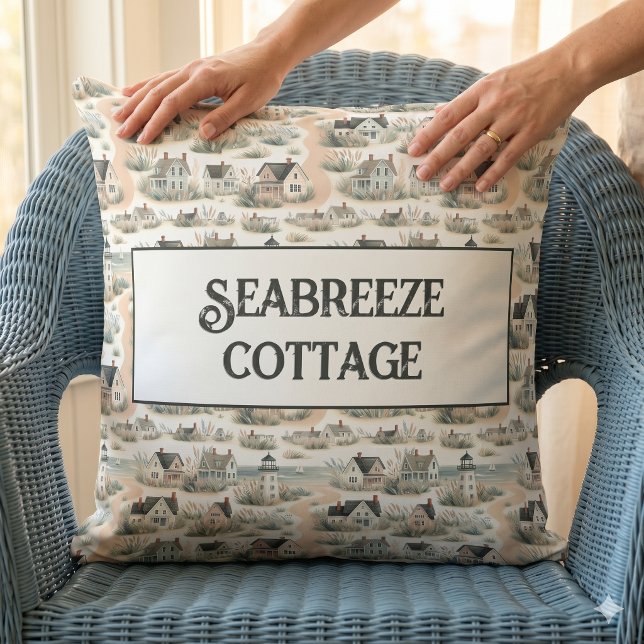 Almofada Padrão de Farol de Casa de Praia (Coastal Cottage Lighthouse Pattern Throw Pillow)