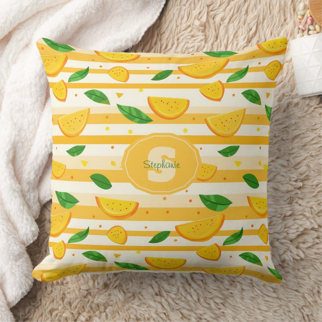 Almofada Padrão de Fatia Laranja com Folhas Verdes (Cobertor)