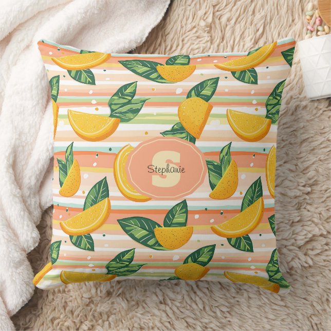Almofada Padrão de Fatia Laranja com Folhas Verdes no Paste (Cobertor)