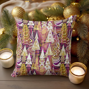Almofada Padrão de Feliz de Natal Dourada magenta nº 25 ID1