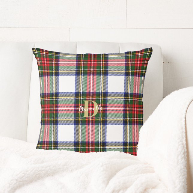 Almofada Padrão de Feriado do Nome do Monograma do Tartan N (Christmas Tartan Monogram Name Holiday Pattern Throw Pillow)