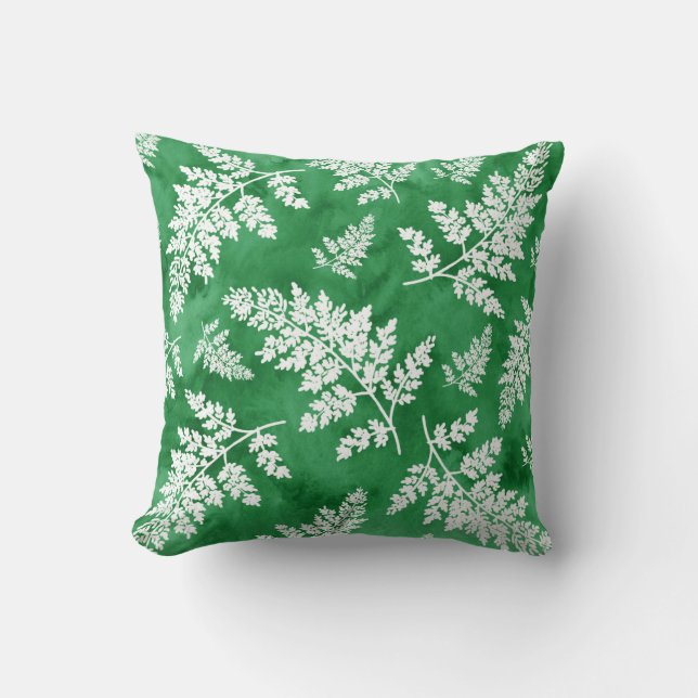 Almofada Padrão de Fern Abstrato de Aquarela Verde (Frente)