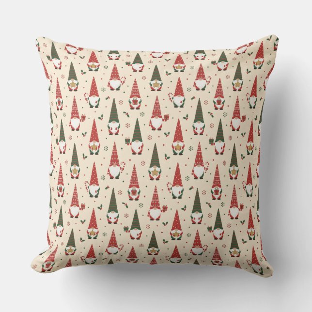 Almofada Padrão de festa de Gnome de Natal (Frente)