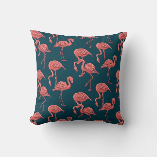Almofada Padrão de flamingo coral vivo (Frente)