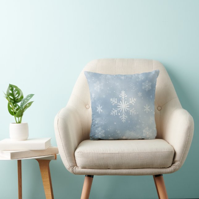 Almofada Padrão de Floco de Neve Azul e Branco (Cadeira)