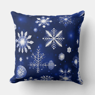 Almofada Padrão De Floco De Neve Azul E Branco