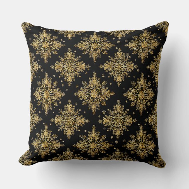 Almofada Padrão de Floco de Neve Dourado Ornamentado (Frente)