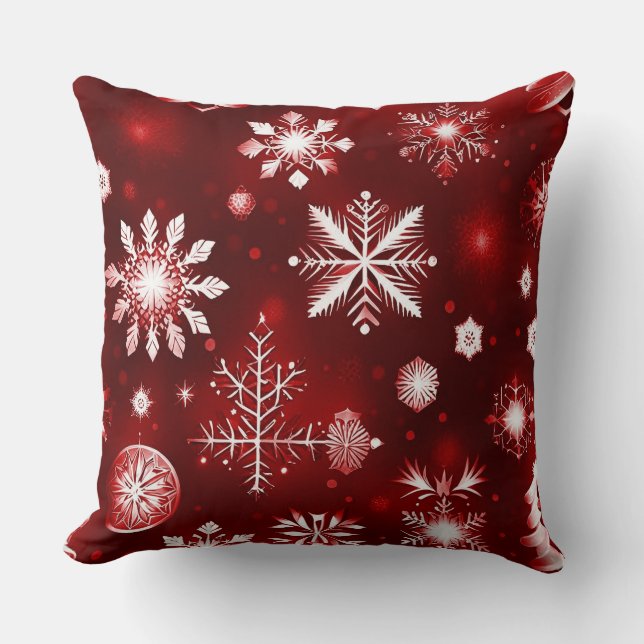 Almofada Padrão De Floco De Neve Vermelho E Branco (Frente)