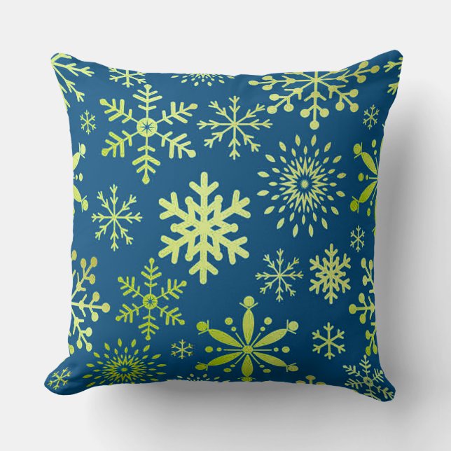 Almofada Padrão de Flocos de Neve Verdes Decorativos (Frente)
