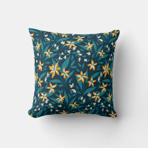 Almofada Padrão de Flor Amarela Elegante em Folhas Verde Es