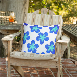 Almofada Padrão de Flor Azul Turquesa