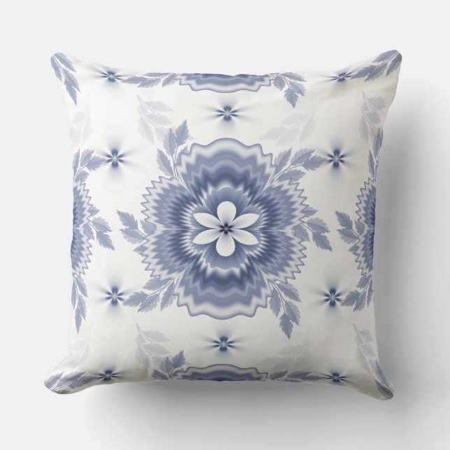 Almofada Padrão de Flor Branco Azul (Frente)