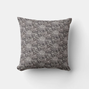 Almofada Padrão de Flor de Dandelion de Cinzas Elegante