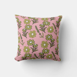 Almofada Padrão de Flor de Hippie Funky Y2K Retro Rosa Verd