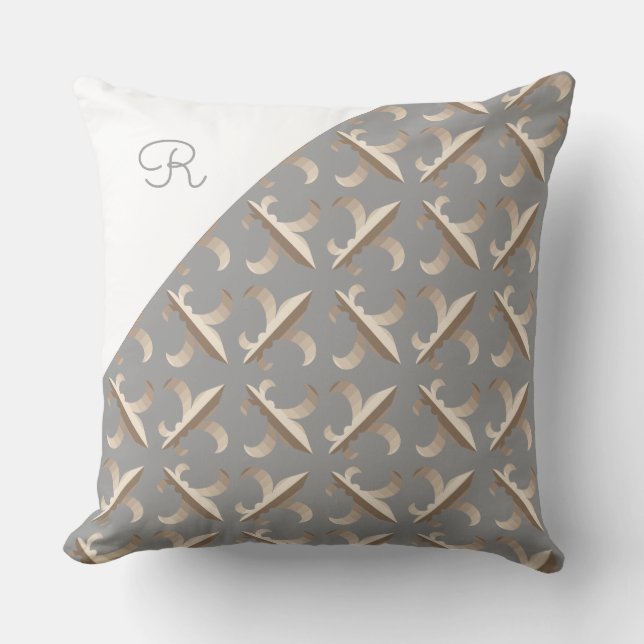 Almofada Padrão de flor de lis listrada monogramada (Frente)