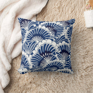 Almofada Padrão de Flor de Lotus Branco e Azul Japonês