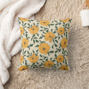 Almofada Padrão de Flor de Papoila Laranja