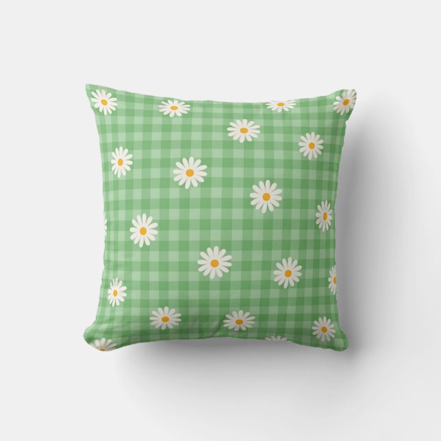 Almofada Padrão de Flor de Xadrez Gingham Xadrez Margarida  (Frente)