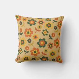 Almofada Padrão de Flor do Laranja de Imagem Retroativa 70s