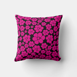Almofada Padrão de Flor - Magenta e Preto