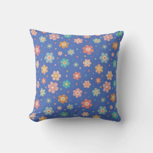 Almofada Padrão De Flor Multicolorido De Cuta Em Azul