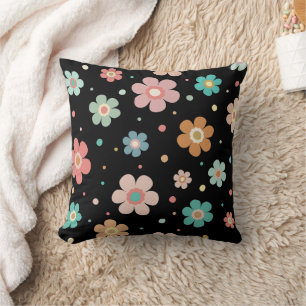 Almofada Padrão De Flor Multicolorido De Cuta Em Preto