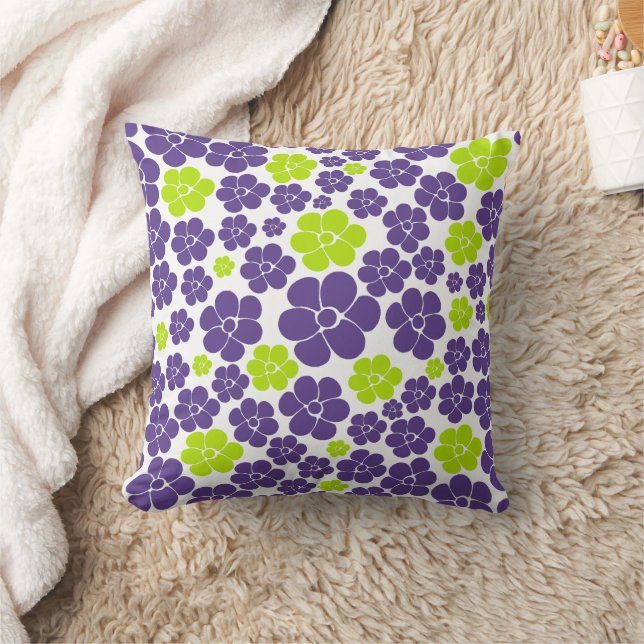 Almofada Padrão de Flor no Verde limão e Roxo (Cobertor)