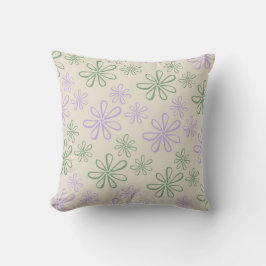 Almofada Padrão de Flor Pequeno Púrpura Verde Retroativa