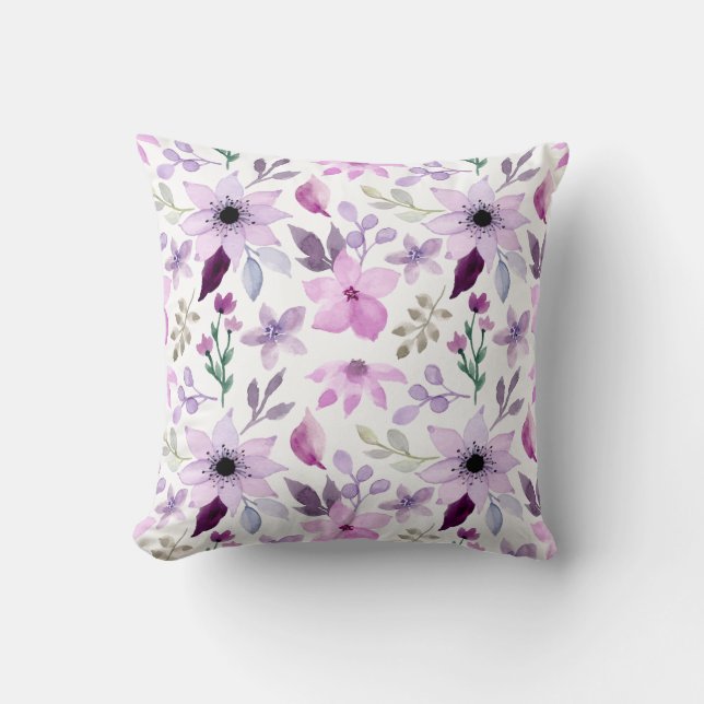 Almofada Padrão de Flor Rosa e Roxa Elegante (Frente)