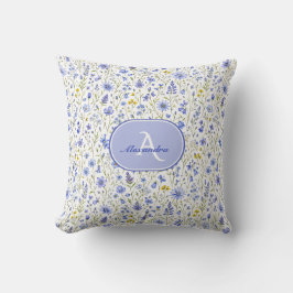 Almofada Padrão de Flor Silvestre Aquarela Azul Nome Person