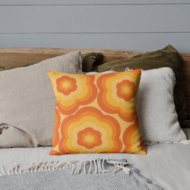 Almofada Padrão de Flor Tropical Laranja Boêmia Floral (Criador carregado)