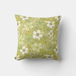 Almofada Padrão de Flor Verde e Amarelo do Pastel