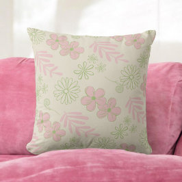 Almofada Padrão de Flor Verde Rosa bege Retroativo Y2K 70s