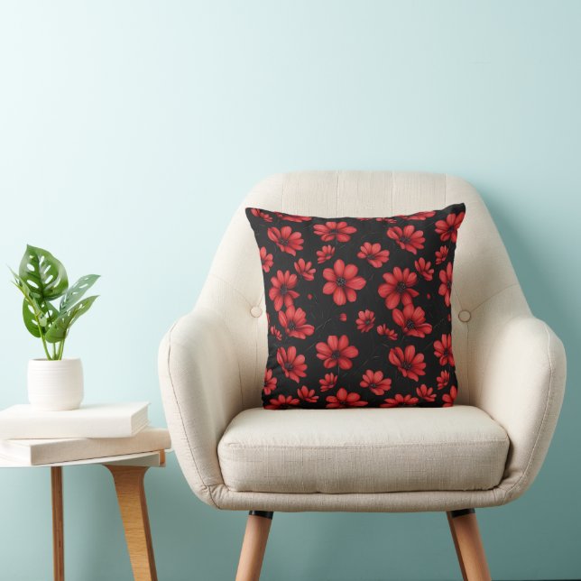 Almofada Padrão de Flor Vermelho Elegante (Cadeira)