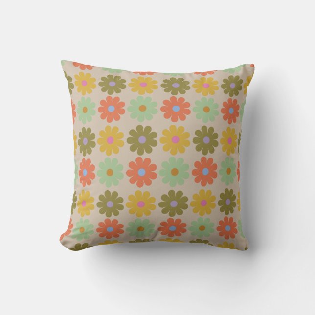 Almofada Padrão de Flor Vintage Simples Pastel (Frente)