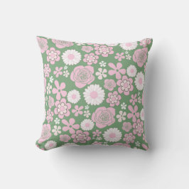 Almofada Padrão de Flor Y2K 70s - Cor-de-rosa Verde