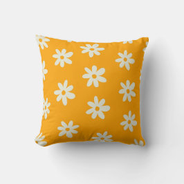 Almofada Padrão de Flor Y2K Retro Branco Amarelo