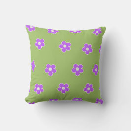 Almofada Padrão de Flor Y2K Retro Roxo Verde