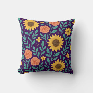 Almofada Padrão de flores com fundo roxo escuro