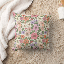 Almofada Padrão de Flores da Bíblia Desenhadas à Mão