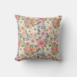 Almofada Padrão de Flores da Bíblia Desenhadas à Mão