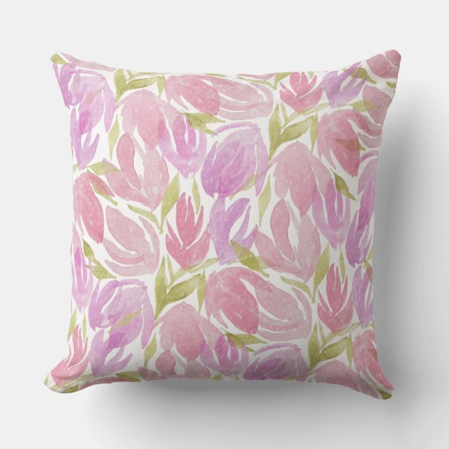 Almofada Padrão de Flores de Aquarela Púrpura da Fuchsia (Frente)