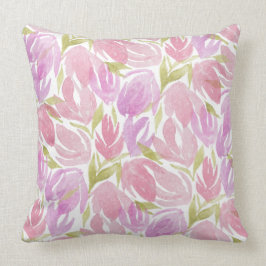 Almofada Padrão de Flores de Aquarela Púrpura da Fuchsia