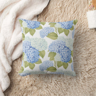 Almofada Padrão de Flores de Hidrangea Azul Elegante