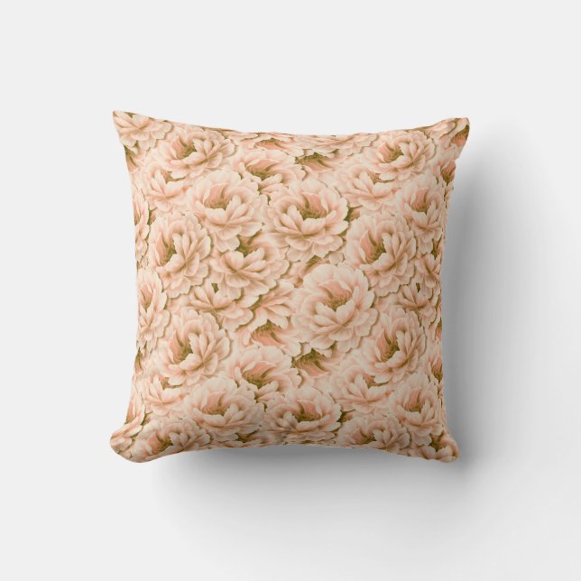Almofada Padrão de Flores de Pêssego de Aquarela Moderna (Frente)
