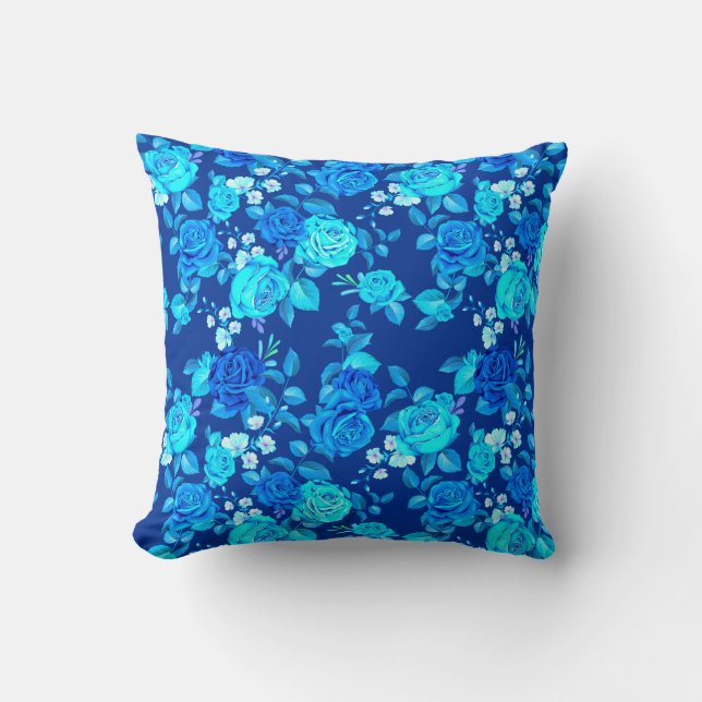 Almofada Padrão de Flores de Rosa Azul Clássico-87600 (Frente)