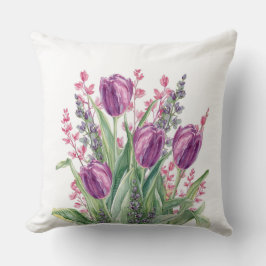 Almofada Padrão de Flores de Tulipa Roxa Elegante Listras