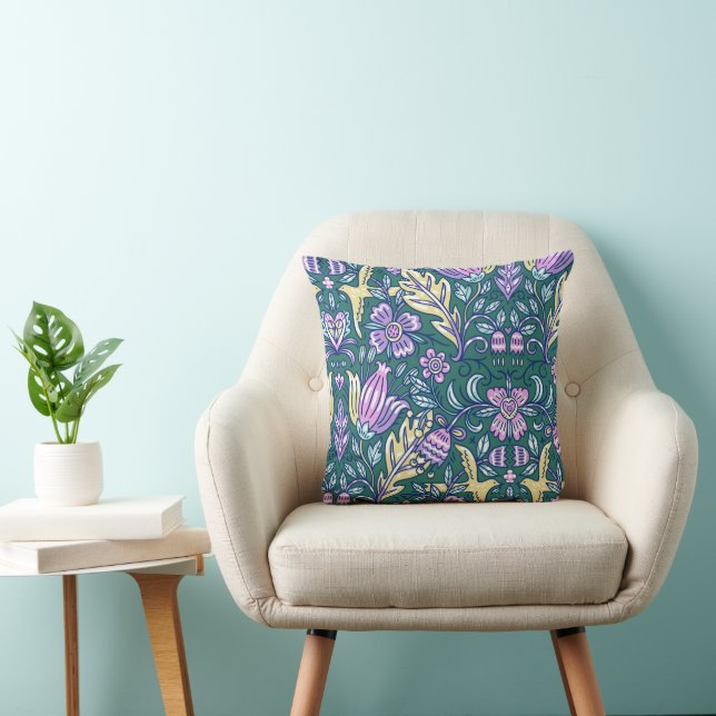 Almofada Padrão de Flores e Pássaros em Estilo Antigo (Cadeira)